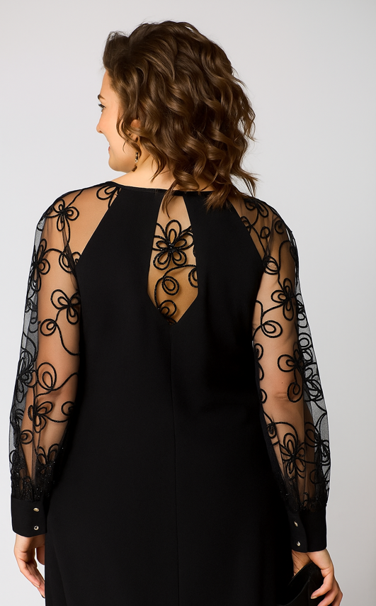 Anna | Klasyczna Sukienka z Koronkowymi Rękawami